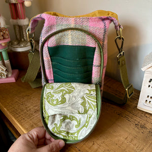Limited Edition Sparkling Spirit Harris Tweed Bottle Bag in pastel colours and a green contrast lining