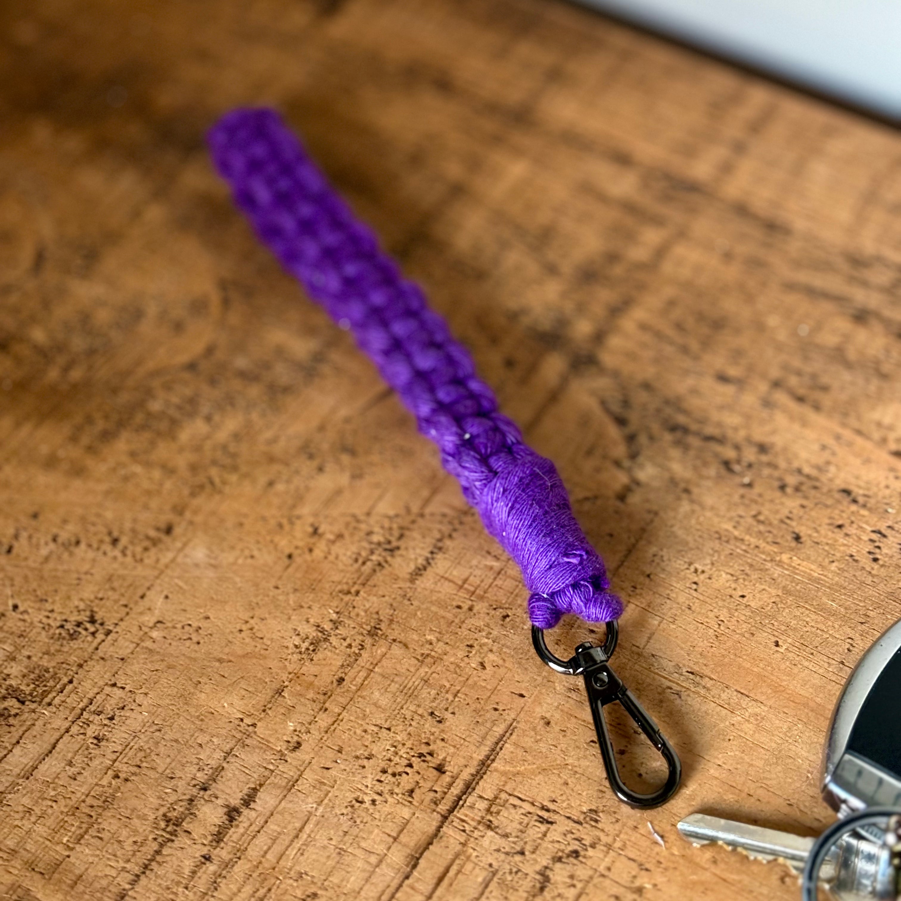 Limited Edition Tranquillity Macramé Key Ring in Sugar Plum Sparkle handmade in a premium soft cotton yarn with gunmetal hardware