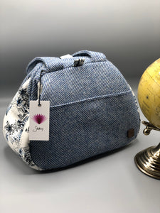Wool Tweed Carpet Bag - Little Mary Woolly - Blue Herringbone