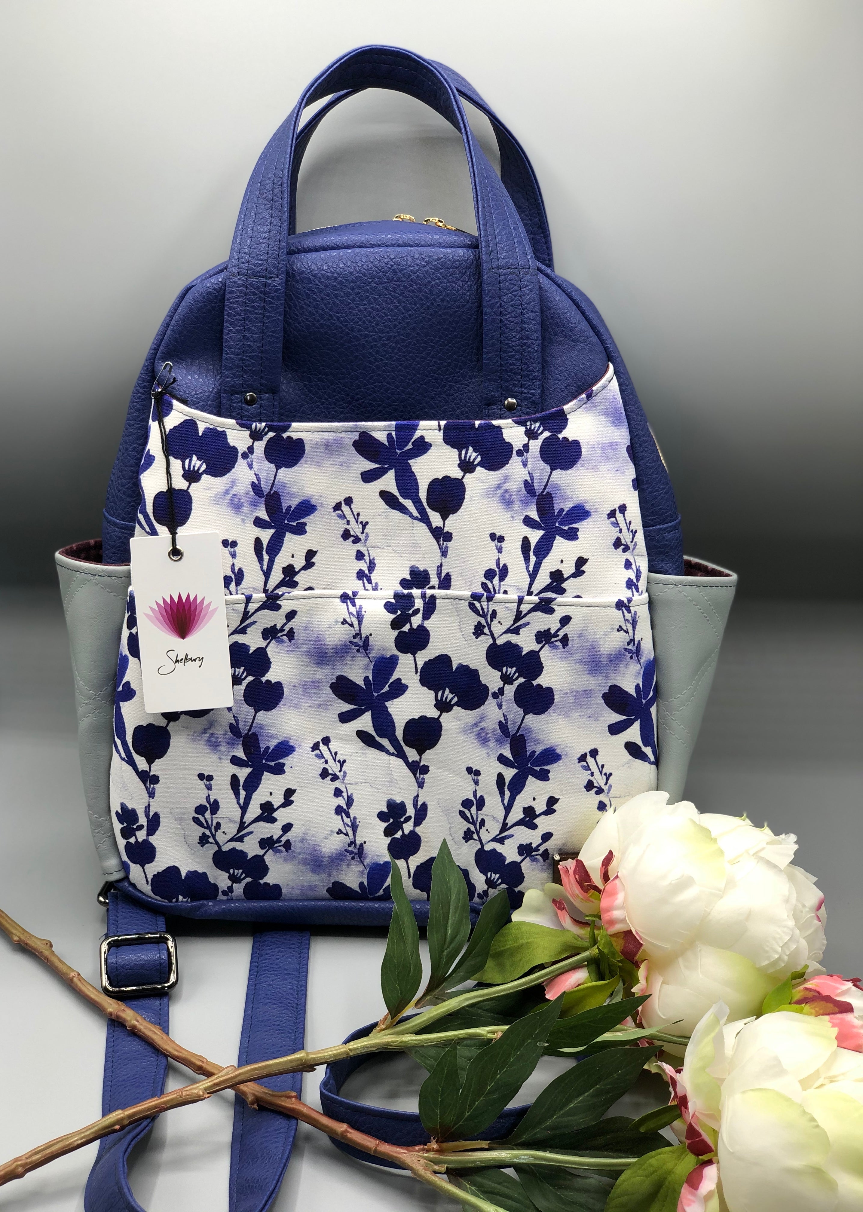 Top Strap Backpack - Indigo Blooms Canvas