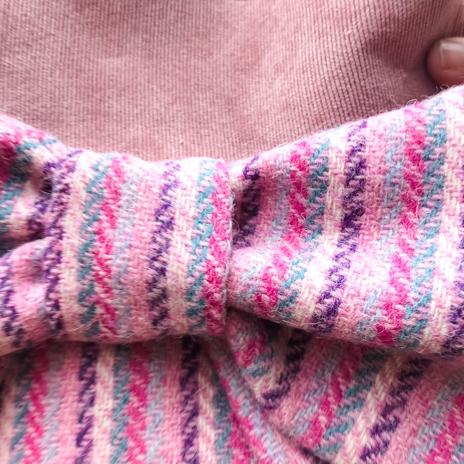 Shoulder Bag -  Harris Tweed Wool - Candy Floss Baby Pink, Purple and Teal Herringbone