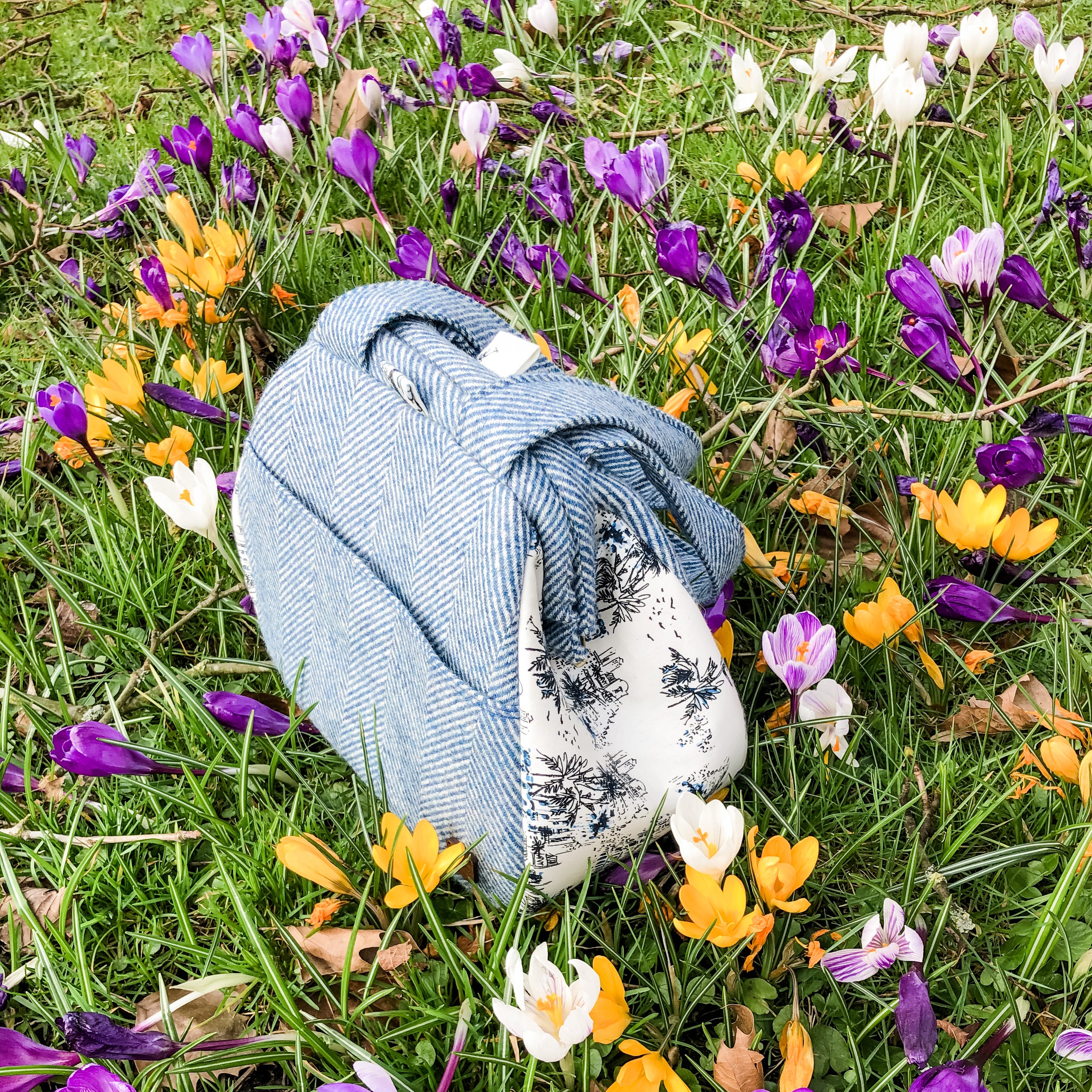 Wool Tweed Carpet Bag - Little Mary Woolly - Blue Herringbone